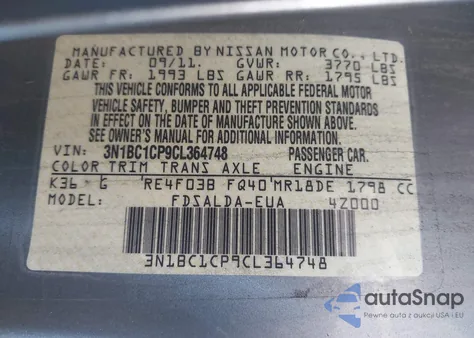 2012 Nissan Versa 1.8 S z USA, uszkodzony, nr VIN 3N1BC1CP9CL364748